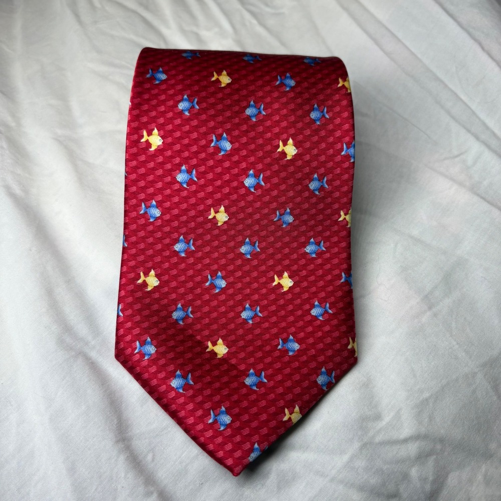 Fabergé Mens Red Fish Pattern‎ Silk Necktie Classic